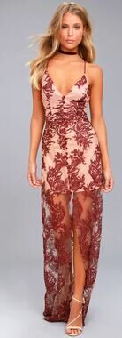 NWT Finders Keepers Spectral Lace Maxi Dress L Burgundy Homecoming Formal $215